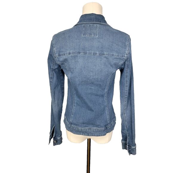 Guess Jacket Med Rigby Denim Moto Zip Distressed Blue Jean Stretch Denim Zip - Picture 9 of 17